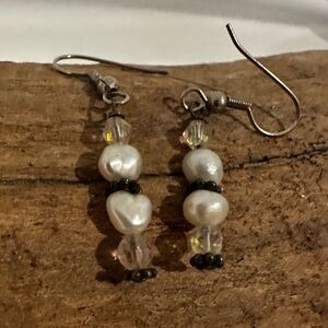 Elegant Pearl and Shiny Crystal Drop Earrings